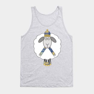 Cosy Winter Sheep With Blue and Yellow Tartan Hat, Scarf and Boots Tank Top